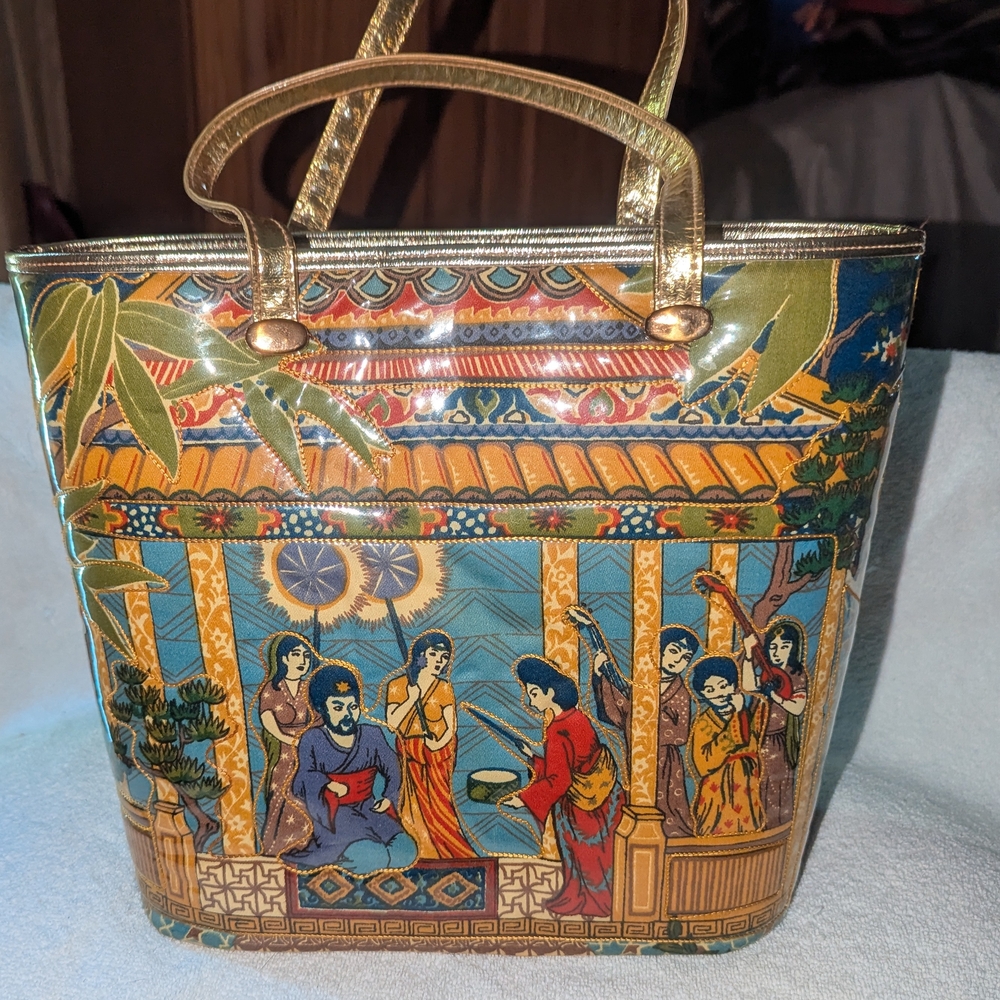 Vintage Delill Quilted Persian Scene Tote Bag .